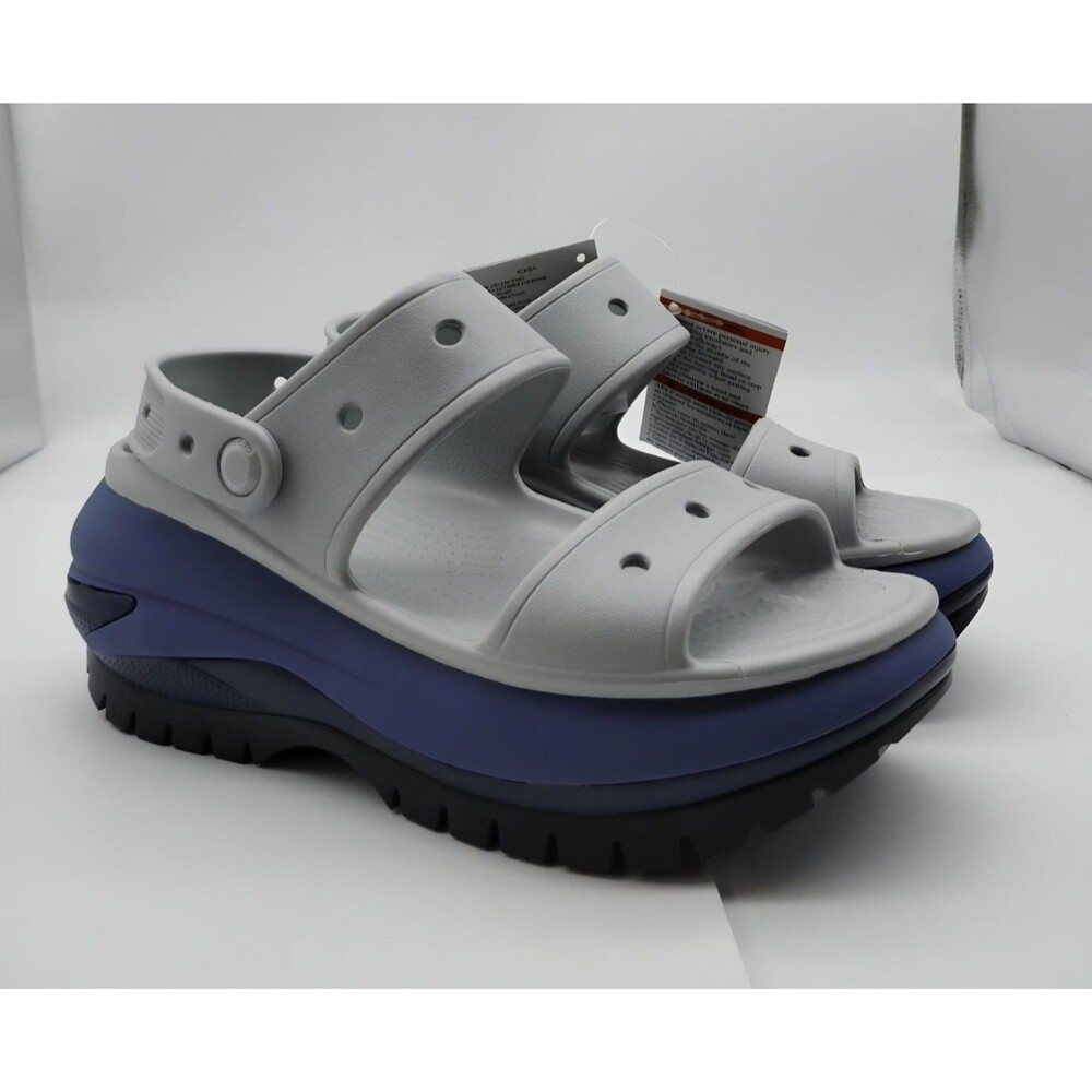 Crocs Platform Mega Crush Matte Gray Blue Sandal Sz 11 Vegan Chunky Bold Kawaii